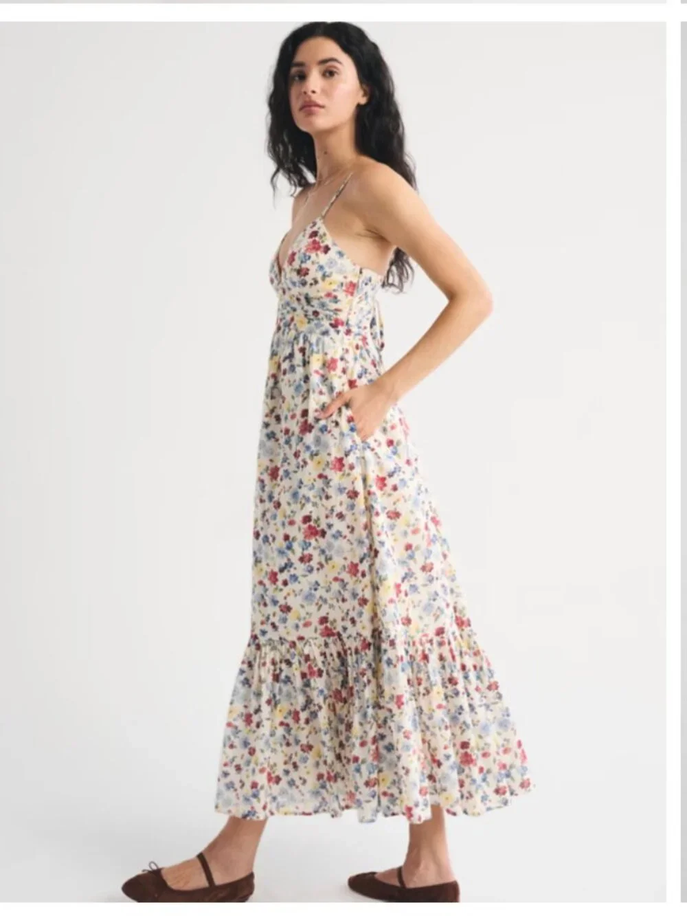 Abercrombie and Fitch Bra-Free Tie-Back Flowy V-Neck Maxi Dress Size Large NWT